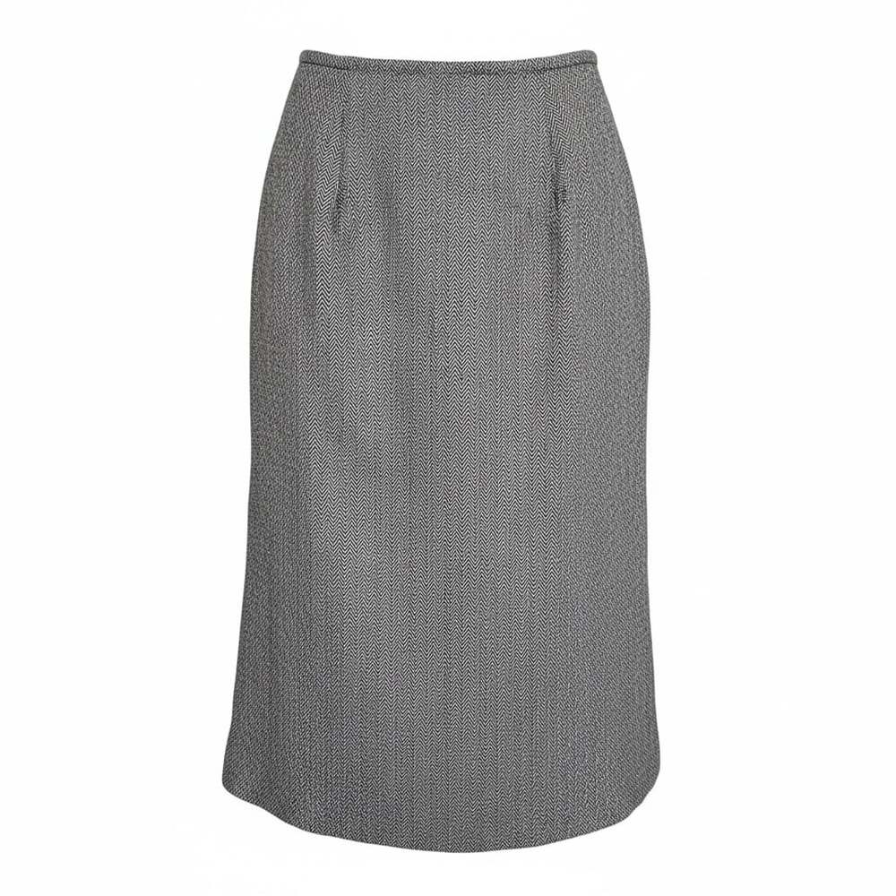 VTG Albert Nipon Gray Herringbone Wool & Silk Blend Pencil Midi Skirt